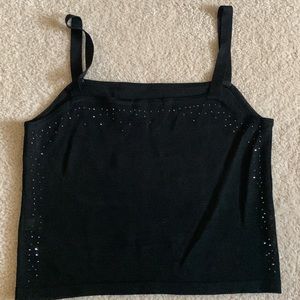 Black shirt/cami, black rhinestones, straps, Dana B, MP.